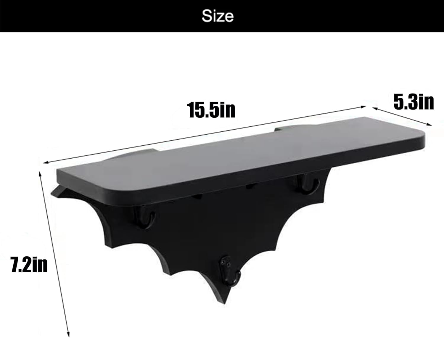Spooky Bat Floating Shelf with 3 Key Hooks