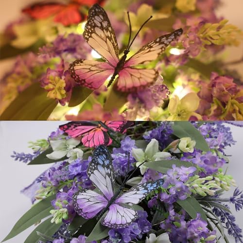 Jusdreen LED Teardrop Lavender Wreath with Butterflies Decor