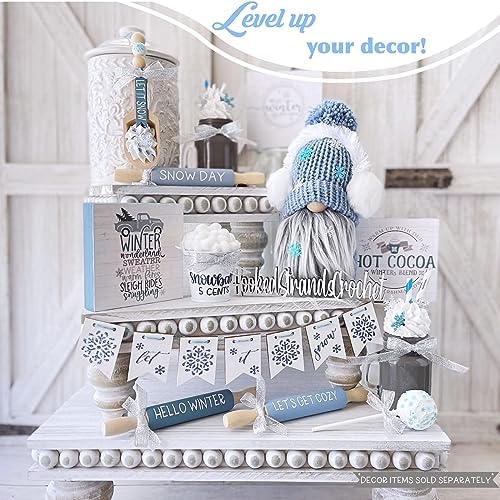 Wooden Tiered Tray Set - 3 Piece Farmhouse Display Risers
