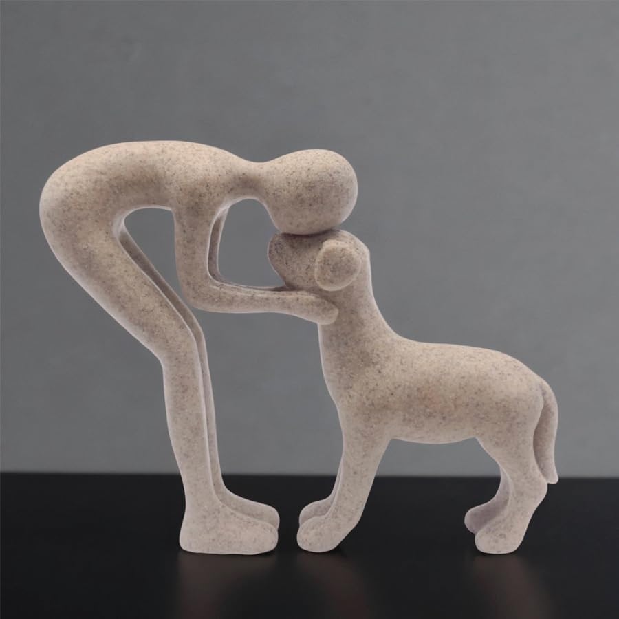 Human and Dog Statue Home Decor Sculpture