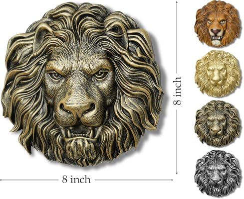 AMOIENSIS Lion Head Wall Art Sculpture 8 inch Vintage Gold