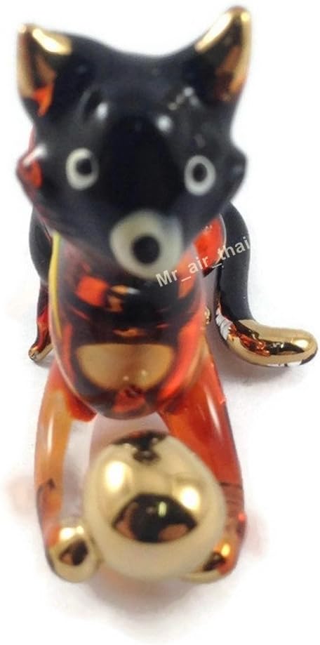 Tiny 2 Inch Black Brown Crouching Play Ball Cat Figurine