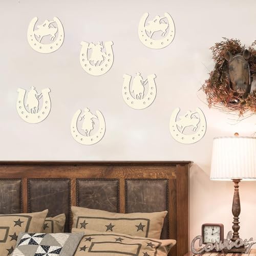 24 Pcs Western Horseshoe Wall Decor Set - Rustic Wooden Horse Shoes for DIY Crafts Cowboy Party Decor