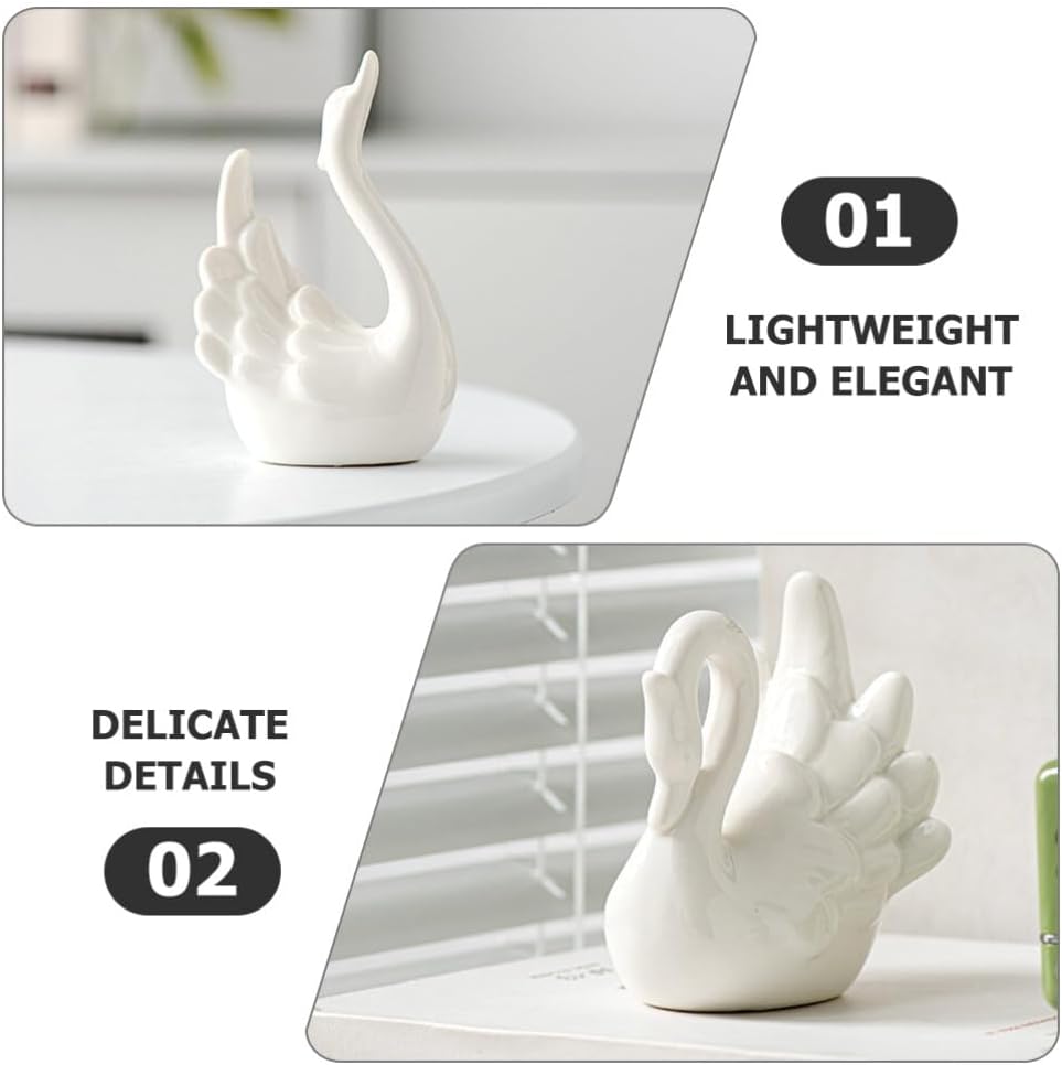 Kichvoe Swan Sculpture Decor 2pcs Ceramic Figurine Couple Table Decorations
