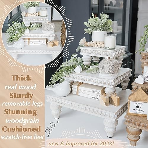 Wooden Tiered Tray Set - 3 Piece Farmhouse Display Risers