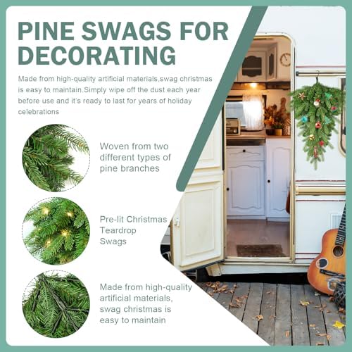 Pre Lit Artificial Christmas Teardrop Swag with 30 LED - 24 in Pine Greenery Staircase Decor