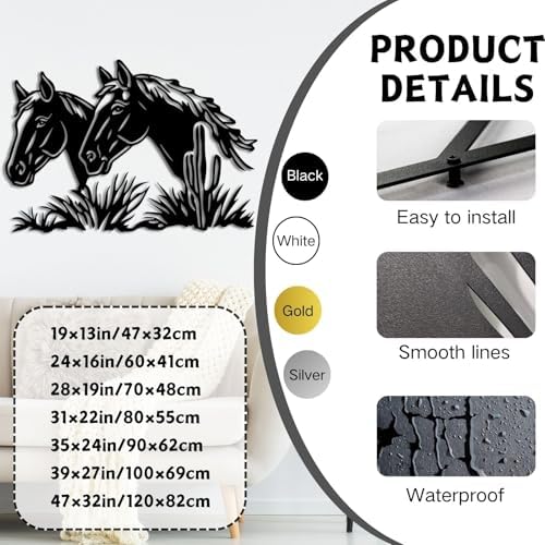 ENJOYOO Metal Horse Wall Art 24x16in White Wall Sculpture