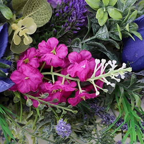 Spring Wreath for Front Door with Lavender and Tulip Flowers