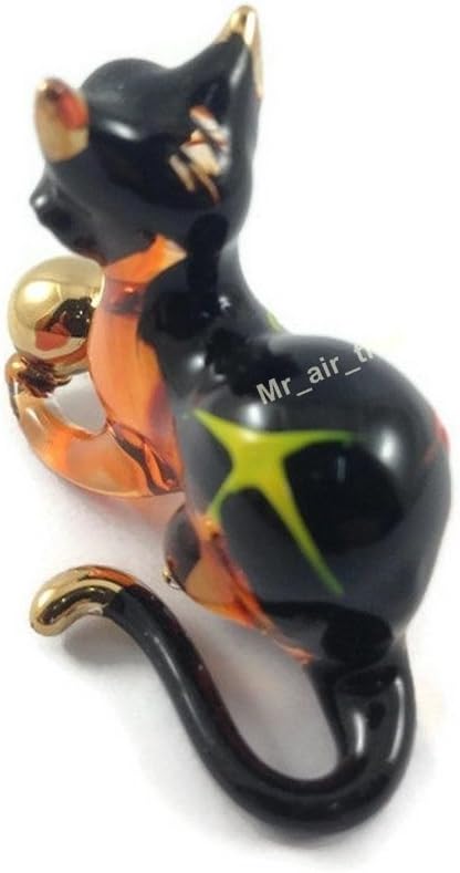 Tiny 2 Inch Black Brown Crouching Play Ball Cat Figurine