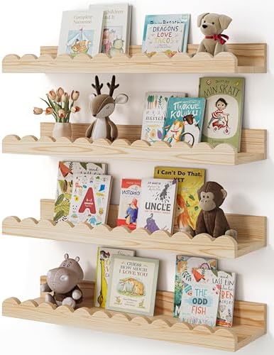 Shario 4-Pack Floating Wood Book Shelves for Kids