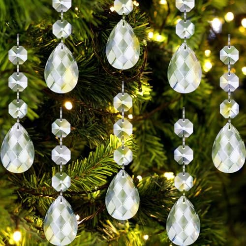 Jishi 30pk Crystal Teardrop Ornaments for Christmas Tree Decorations