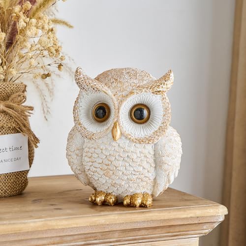 Octdays White Owl Statue Decor for Home Office Living Room