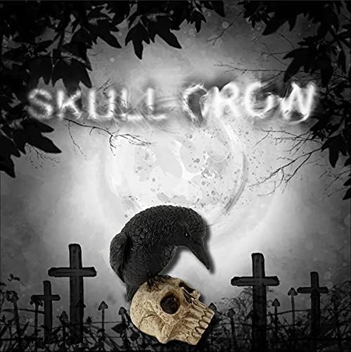 Eraspooky Sitting Crow on Skull Halloween Statue