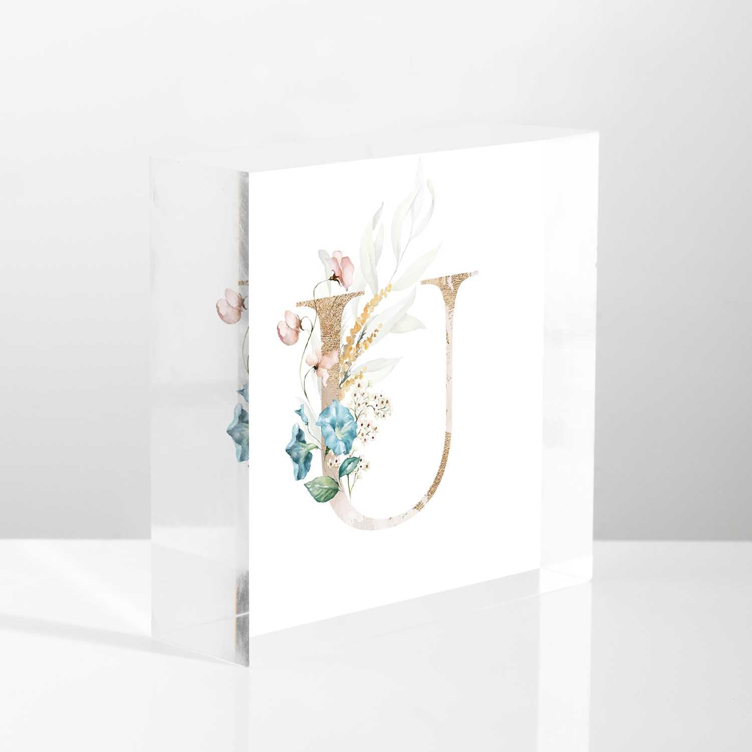 Vintage Flowers Desk Ornament with Letter U
