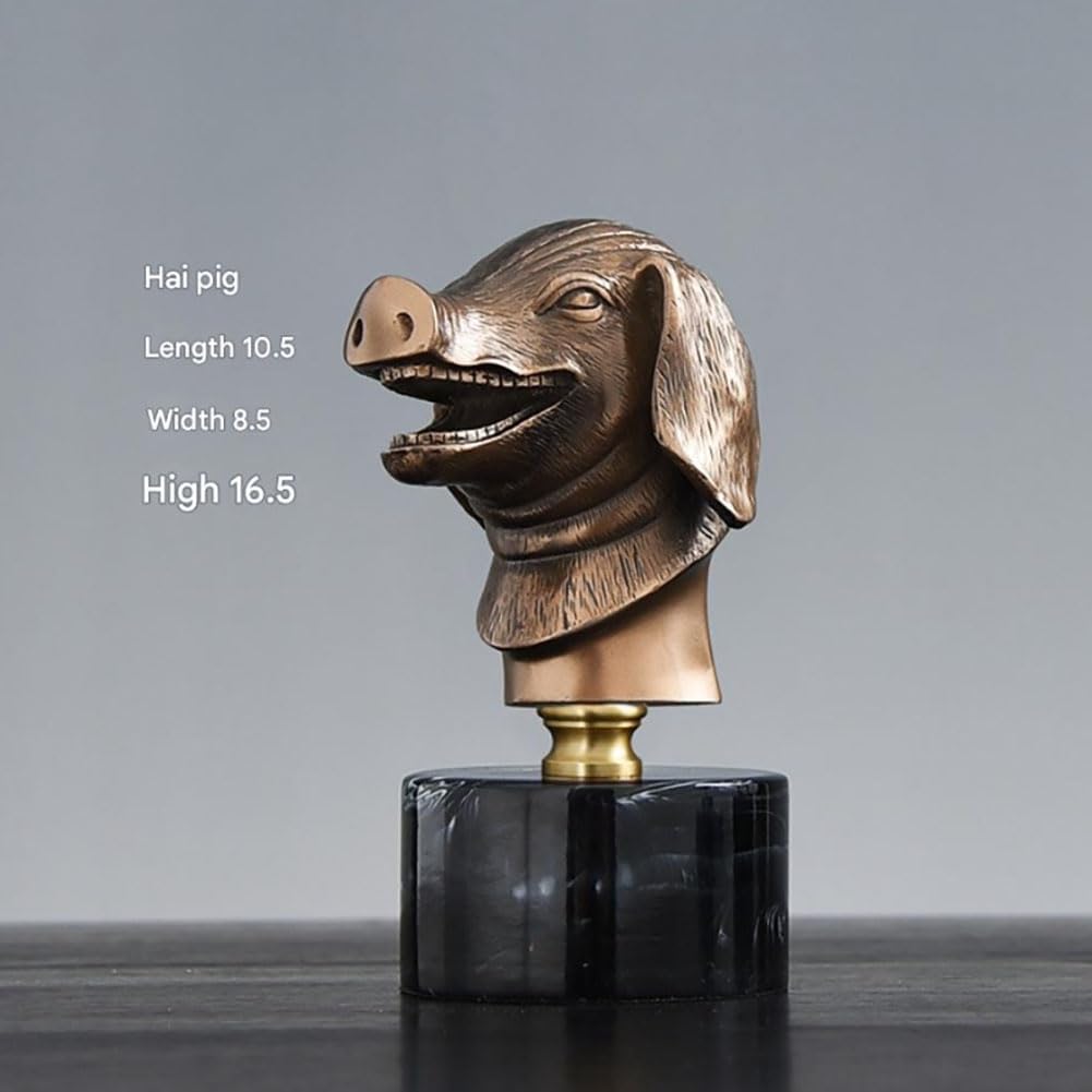 Chinese Zodiac Pig Sculpture with Bronze Finish and Marble Base