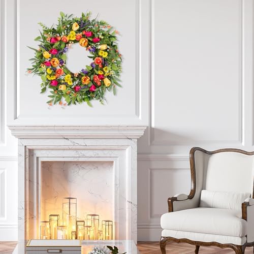 24 Inch Artificial Tulip Wreath for Front Door and Wall