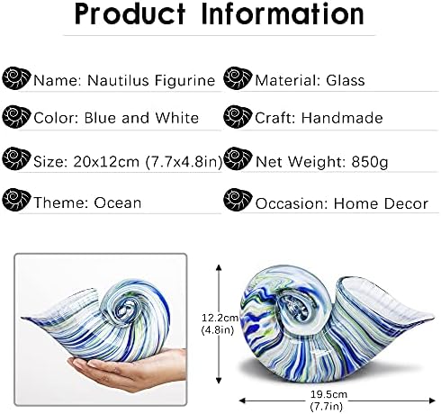 QFkris Blue Nautilus Glass Figurine Decor
