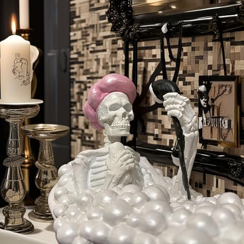 Spooky Skeleton in Pink Bathhtub Decor Figurine