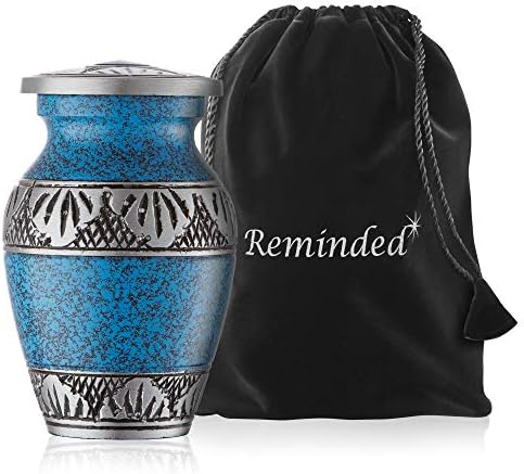 Reminded Mini Cremation Urns Set of 4 Blue Silver with Velvet Case