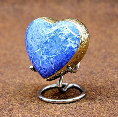 eSplanade Brass Mini Cremation Urn Heart-Shaped Container with Stand Blue 275 Inches