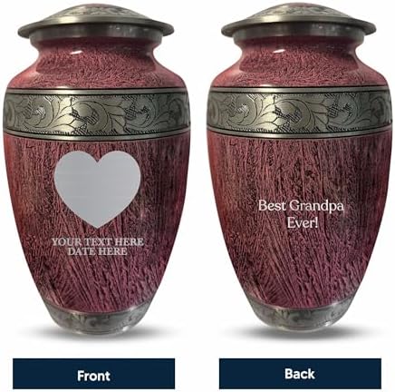 Personalized Distressed Silver Urn for Ashes - Heart Design Cremation Vessel Elevate Collection 200 Cubic Inch