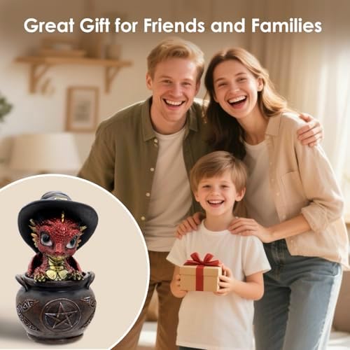 Mini Dragon Figurine with Witch Hat - Fantasy Decor Statue