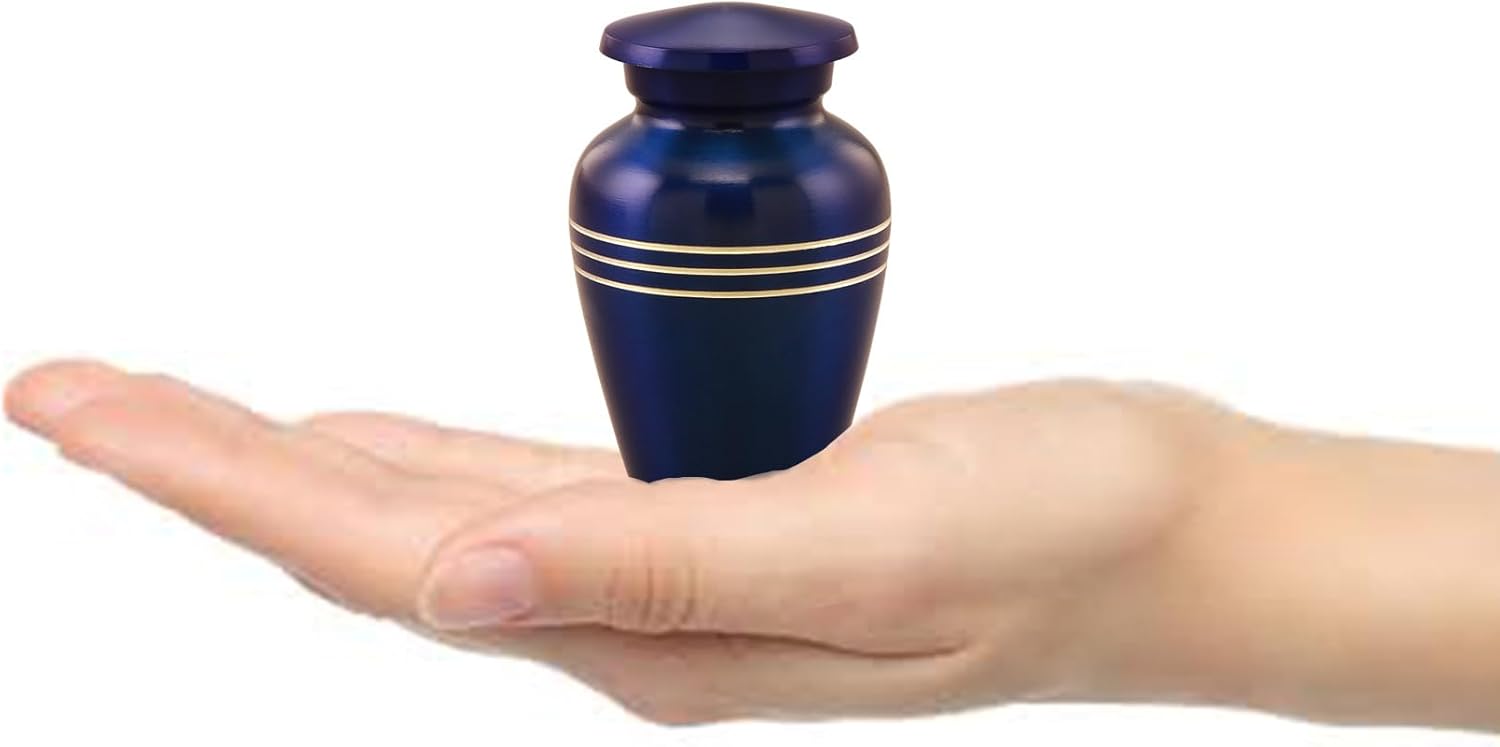 Immortal Memories Serenity Mini Urn for Ashes - Cobalt Blue Velvet Bag