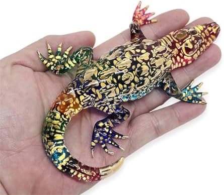 WitnyStore Rainbow Gold Crocodile Figurine - Miniature Hand Blown Glass Decor Collectible