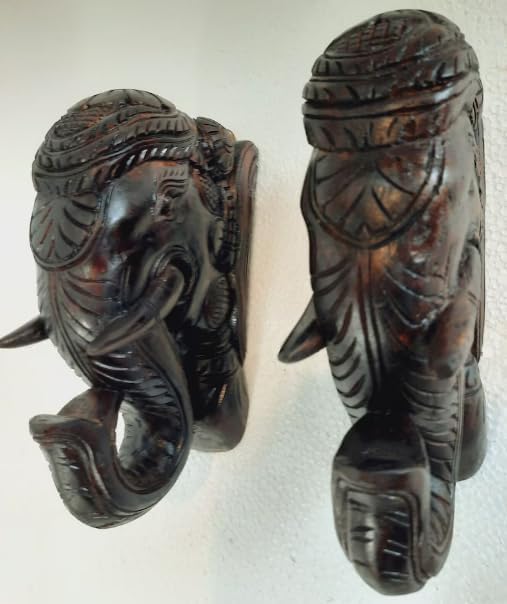 Blackperlcrafts 2 Pcs Big Wooden Elephant Wall Bracket Decor