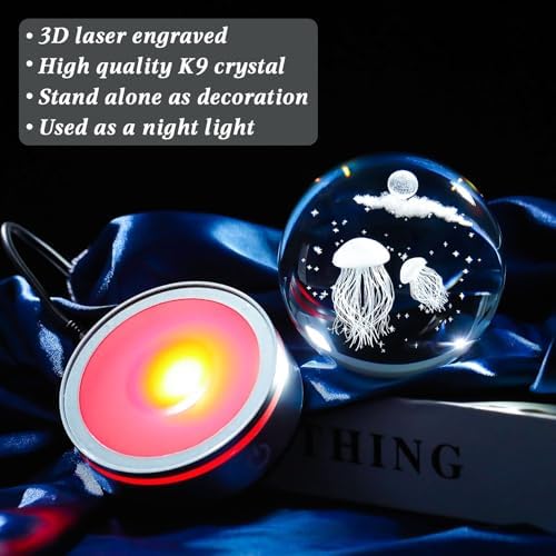 Movdyka 3D Crystal Jellyfish Night Light Decor