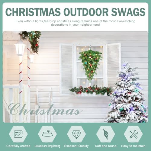 Pre Lit Artificial Christmas Teardrop Swag with 30 LED - 24 in Pine Greenery Staircase Decor