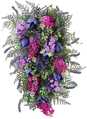 Spring Wreath for Front Door with Lavender and Tulip Flowers