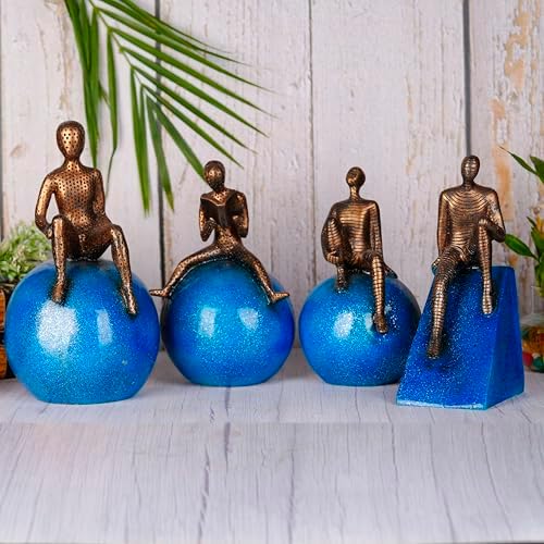 Abstract Resin Man Sitting Ball Figurine Set of 4