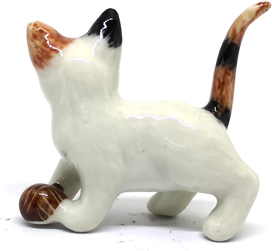 ZOOCRAFT Ceramic Figurine Cat with Ball Handmade Miniature Collectible Porcelain Standing 1