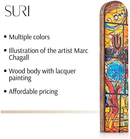 SURI Wooden Mezuzah with Yellow Design Contemporary 5 Door Scroll Holder