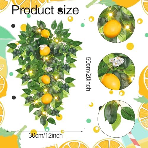 Lemon Teardrop Swag with LED Lights for Front Door Summer Garland