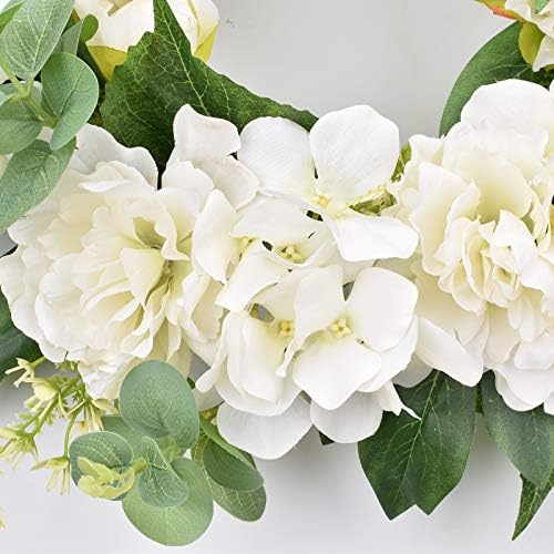 I-GURU Spring Wreath for Front Door Greenery Summer Door Wreaths with White Peony Flowers and Eucalyptus Decor