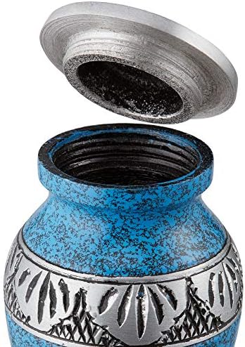 Reminded Mini Cremation Urns Set of 4 Blue Silver with Velvet Case