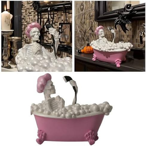 Spooky Skeleton in Pink Bathhtub Decor Figurine
