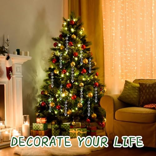 30PCS Christmas Crystal Ornaments - Clear Icicle Hanging Decor