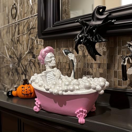 Spooky Skeleton in Pink Bathhtub Decor Figurine