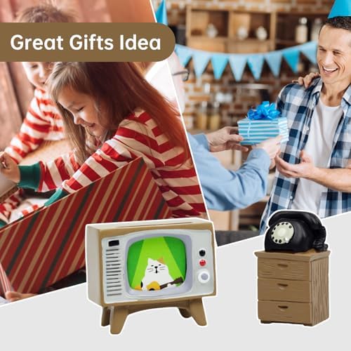 RAQWI Cute Mini TV and Telephone Cabinet Figurine for Cat Lovers