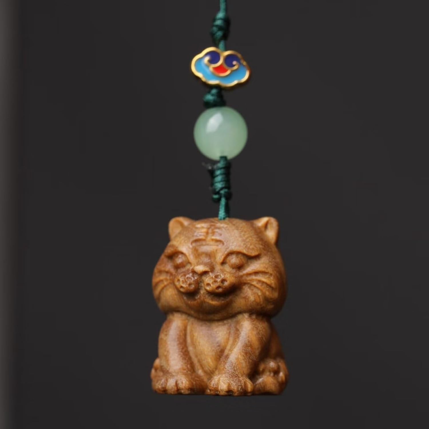 Cute Wood Carving Zodiac Tiger Car Pendant Keychain Accessory