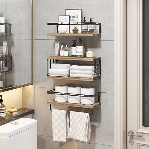 Fixwal 31 Floating Bathroom Shelf Over Toilet with Towel Bar