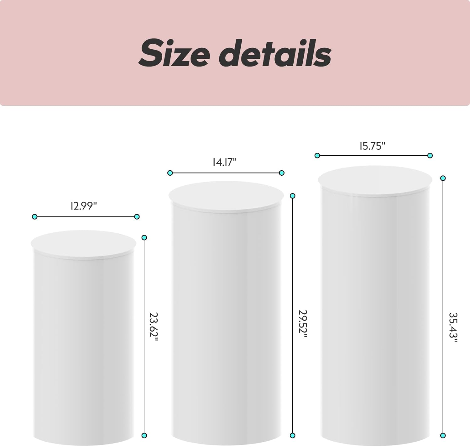 Baotree 3pcs White Cylinder Pedestal Stands