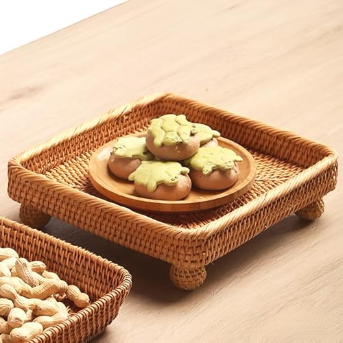 i-lan 9 Inch Square Rattan Riser Tray for Display