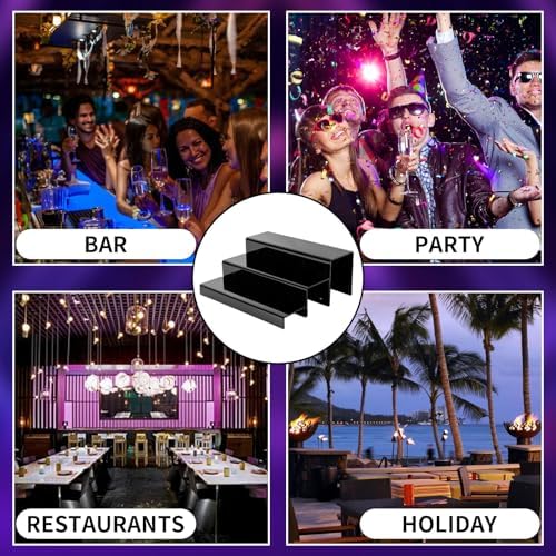 3 Tiers Bar Shelves for Liquor Bottles 15 Black Acrylic Risers Display Racks Stands for Collectibles