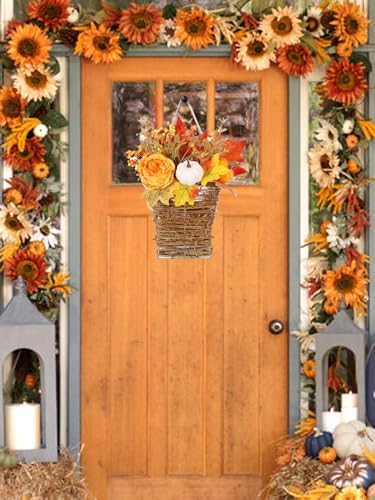 Autumn Peony Pumpkin Wall Hanging Basket for Fall Decor