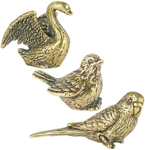 SnowOwl 3PCS Vintage Brass Gold Bird Swan Decorations Statues