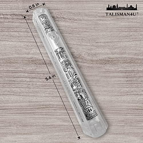 Jerusalem Clear Mezuzah Case with Scroll Silver Ornament